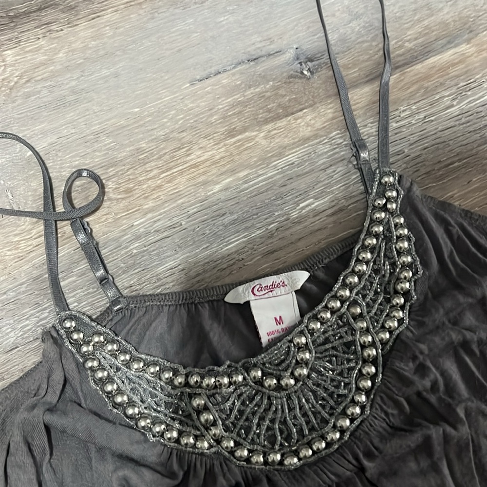 Candie’s Gray Beaded Tank Top - Picture 3 of 3